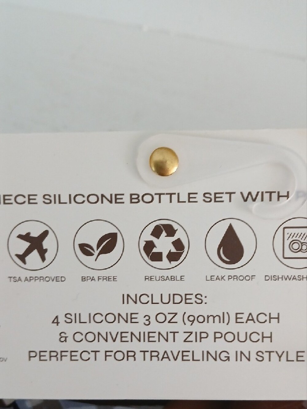 Trina Turk Brown Polka Dot Silicone Bottle Set with Clear-Window Pouch - Picture 3 of 3